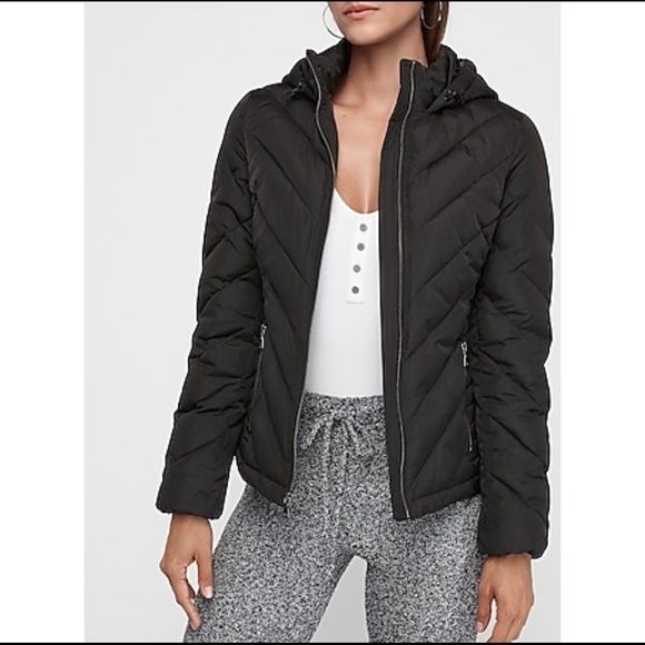 Express Jackets & Blazers - Express Hooded Ski Puffer Jacket XS Black